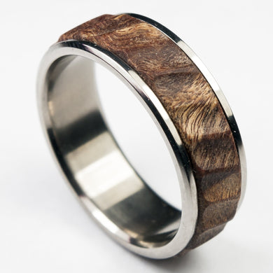 Stabilized wood and titanium wedding band