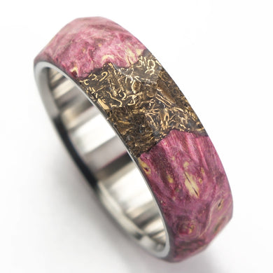 red maple burl ring with bronze